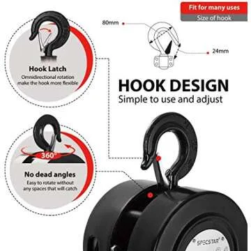 SPECSTAR Hand Chain Hoist 1 Ton 2200 Lbs Capacity 10 Feet with 2 Heavy Duty Hooks, Manual Chain Fall for Warehouse Building Automotive Machinery Black