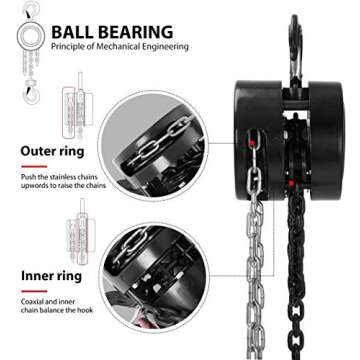 SPECSTAR Hand Chain Hoist 1 Ton 2200 Lbs Capacity 10 Feet with 2 Heavy Duty Hooks, Manual Chain Fall for Warehouse Building Automotive Machinery Black