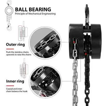 SPECSTAR Hand Chain Hoist 1 Ton 2200 Lbs Capacity 10 Feet with 2 Heavy Duty Hooks, Manual Chain Fall for Warehouse Building Automotive Machinery Black