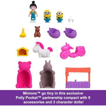 Minions x Polly Pocket Playset - 1 Doll, 2 Minions & Unicorn Adventure!