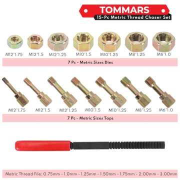 TOMMARS 15-Piece Metric Thread Chaser Set for Thread Restoration