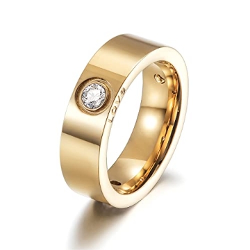 WISTIC Gold Statement Rings for Women with CZ Wide Bands LOVE Engraved Rings for Unisex Adult Fashio...