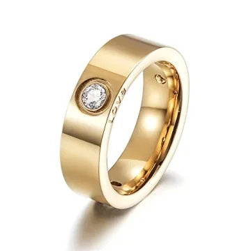 WISTIC Gold Statement Rings for Women with CZ Wide Bands LOVE Engraved Rings for Unisex Adult Fashio...