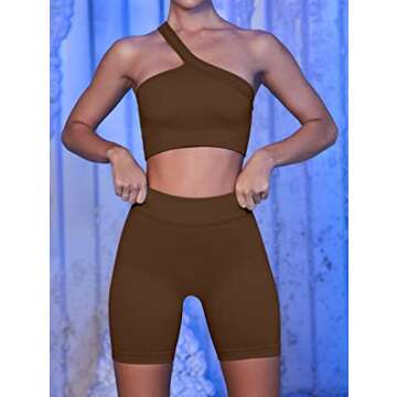 HYZ Women's Seamless 2 Piece Workout Sets Ribbed Tank Two Piece High Waist Gym Outfit Yoga Shorts Set Coffee