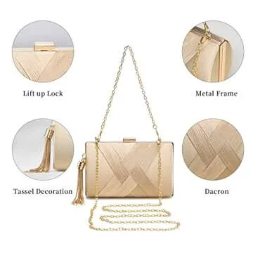 YAPAIOU Clutch Purses For Women Tassel Evening Clutch bag Cross Body & Shoulder Bag For Wedding Night out Party Champagne Gold