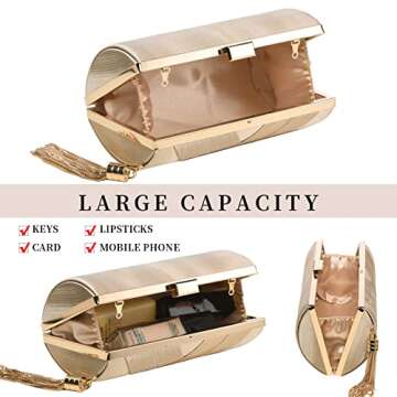 YAPAIOU Clutch Purses For Women Tassel Evening Clutch bag Cross Body & Shoulder Bag For Wedding Night out Party Champagne Gold