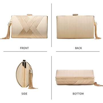 YAPAIOU Clutch Purses For Women Tassel Evening Clutch bag Cross Body & Shoulder Bag For Wedding Night out Party Champagne Gold