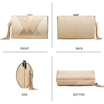 YAPAIOU Clutch Purses For Women Tassel Evening Clutch bag Cross Body & Shoulder Bag For Wedding Night out Party Champagne Gold
