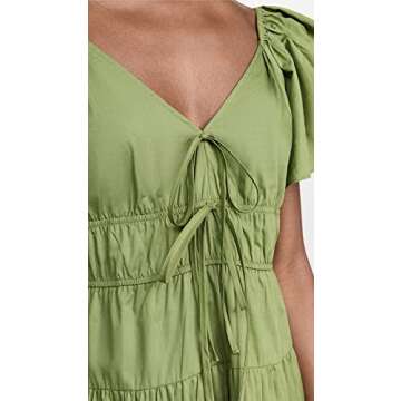 Moon River Women's v-Neck tie Front Shirred Tiered Ruffle midi Dress, Olive, X-Small