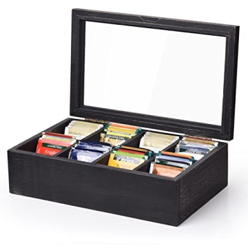 Elegant Alsonerbay Wooden Tea Box with Glass Window - 8 Compartments for Kitchen Storage