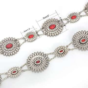 WHIPPY Women Concho Chain Belt Metal Link Western Cowgirl Turquoise Chain Belt for Dress