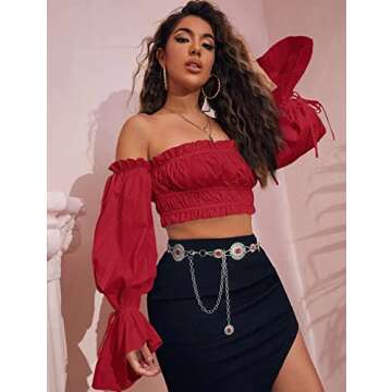 WHIPPY Women Concho Chain Belt Metal Link Western Cowgirl Turquoise Chain Belt for Dress