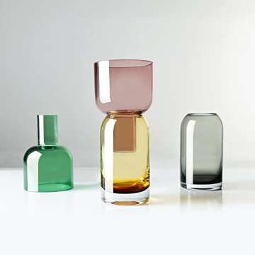 Cloudnola Reversible Large Glass Flower Vase and Bud Vase, Yellow and Pink, 9.5" Height x 5.6" Dia, Home, Wedding, and Event Decor