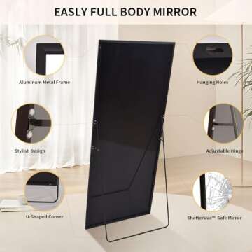 Easly Full Length Mirror with Stand 34"x76" Full Body Mirror Floor Mirror Standing Hanging or Leaning Wall, Wall Mirror with Stand Aluminum Alloy Frame for Living Room Bedroom Cloakroom,Black
