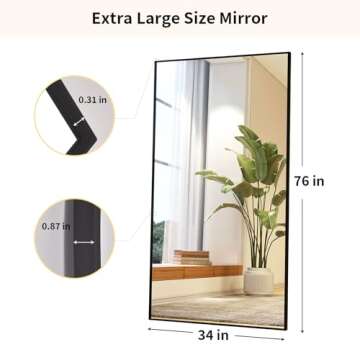 Easly Full Length Mirror with Stand 34"x76" Full Body Mirror Floor Mirror Standing Hanging or Leaning Wall, Wall Mirror with Stand Aluminum Alloy Frame for Living Room Bedroom Cloakroom,Black
