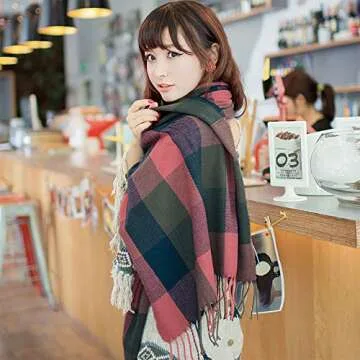 YSense Women's Long Plaid Blanket Scarf Chunky Oversized Winter Fall Warm Scarf Big Tartan Scarves Wrap Shawl Ladies Gifts