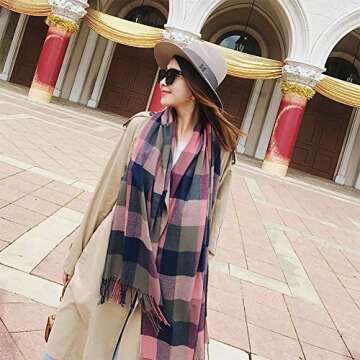 YSense Women's Long Plaid Blanket Scarf Chunky Oversized Winter Fall Warm Scarf Big Tartan Scarves Wrap Shawl Ladies Gifts