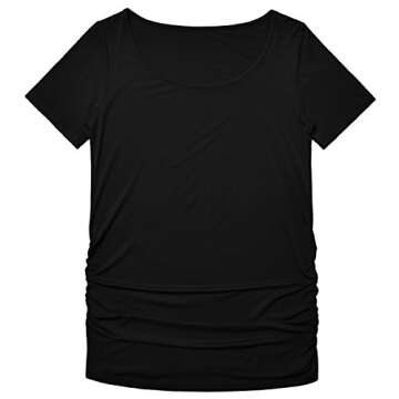 Short Sleeve Maternity Tops Shirts Black Ruched Sides Casual Mama Pregnancy Blouses Clothes,Black,L