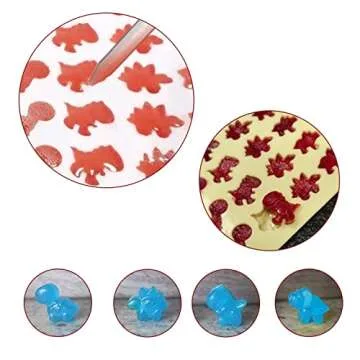Palksky Mini Dinosaur Silicone Candy molds/Dragon Gummy Bear Mold, Non-Stick Gummie Chocolate Gelatin Tray (4-Pack+4 Droppers) Creates 192 Sweet Snacks Triceratops T-Rex Stegosaurus Brontosaurus