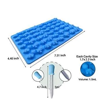 Palksky Mini Dinosaur Silicone Candy molds/Dragon Gummy Bear Mold, Non-Stick Gummie Chocolate Gelatin Tray (4-Pack+4 Droppers) Creates 192 Sweet Snacks Triceratops T-Rex Stegosaurus Brontosaurus