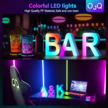 OJQ Light Up Letters LED Letter - Bedroom Lighted Letter Colorful Glitter Alphabet Music Sync Color Changing Letters for Boy Girl Gift Birthday Christmas Wedding Bar Wall Night Light (S)