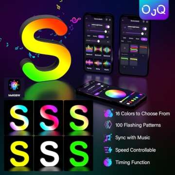 OJQ Light Up Letters LED Letter - Bedroom Lighted Letter Colorful Glitter Alphabet Music Sync Color Changing Letters for Boy Girl Gift Birthday Christmas Wedding Bar Wall Night Light (S)
