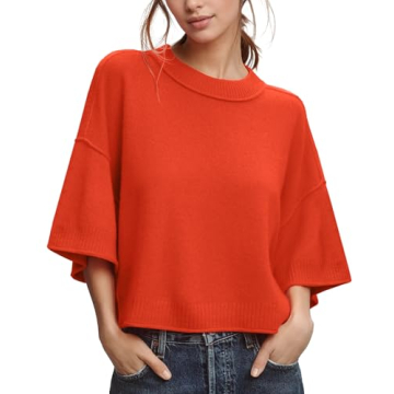 ZDC Women's Oversized Summer Sweater 3/4 Sleeve Casual Knit Top in Orange
