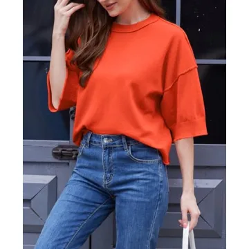 ZDC Women's Oversized Sweater 3/4 Sleeve Lightweight Knit Pullover