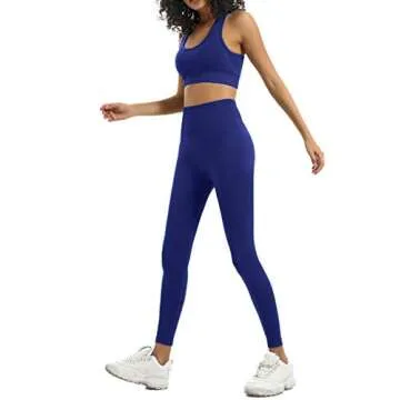HAODIAN Women's Yoga Outfits 2 Piece High Waisted Leggings with Sports Bra Gym Clothes Sets(Deep Blue,M)