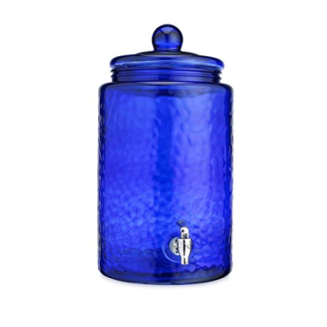 Classic Hammered Glass Ice Cold Beverage Drink Dispenser Durable Glass Vintage Cobalt Blue- Large 3 ...