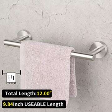 GERZ Contemporary 12-Inch Towel Bar Bath Hand Towel Holder Brushed Stainless Steel Wall Mounted Bath...