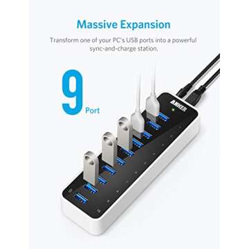 Anker USB A Hub, USB 3.0 Hub, 10 Ports USB Hub for Laptop & PC, for MacBook, Mac Pro/Mini, iMac, XPS, Surface Pro, Galaxy Series, Mobile HDD and More