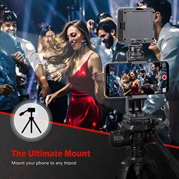 Zeadio Tripod Smartphone Mount, Cell Phone Holder Adapter Clamp with Cold-Shoe Mount, Selfie Stick a...