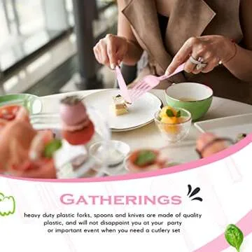 150 Pieces Disposable Cutlery Set Plastic Silverware Heavy Duty Utensil Sets 50 Forks 50 Knives 50 Spoons for Home Office School Party Picnics Restaurant Outdoor Events or Every Day Use (Pink)