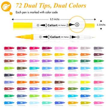 Caliart 72 Colors Dual Tip Fine & Brush Pens Art Markers, Aesthetic Cute Preppy Stuff School Supplie...
