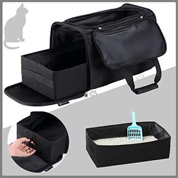 Portable Cat Litter Box Black,2In 1 Travel Litter Box,Cat Litter Box for Travel,Foldable Cat Travel ...