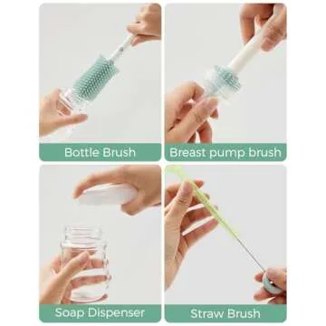 Momcozy Bottle Brush Set - Baby Bottle Cleaner Kit with Silicone Brush, Nipple Brush, Straw Brush, S...