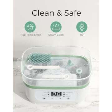 Momcozy Bottle Brush Set - Baby Bottle Cleaner Kit with Silicone Brush, Nipple Brush, Straw Brush, Soap Dispenser, Drying Rack - 7 in 1 Bottle Cleaning Tool for Home and Travel