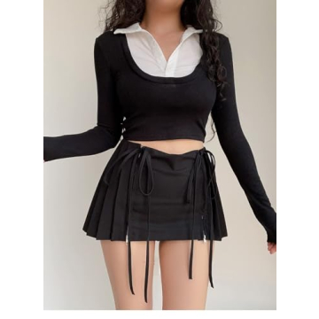 GGOOB Y2K Pleated Mini Skirt with Shorts for Women