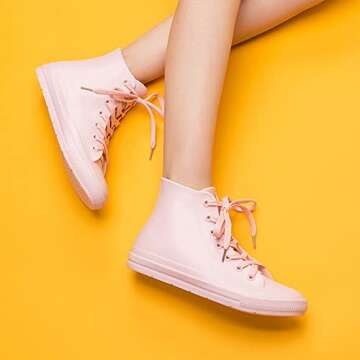 DKSUKO Women's Rain Boots Waterproof High Top Rain Shoes with Lace Up Anti-Slip Garden Shoes (9 B(M)...