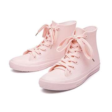 DKSUKO Women's Rain Boots Waterproof High Top Rain Shoes with Lace Up Anti-Slip Garden Shoes (9 B(M) US, Pink)