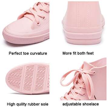 DKSUKO Women's Rain Boots Waterproof High Top Rain Shoes with Lace Up Anti-Slip Garden Shoes (9 B(M) US, Pink)
