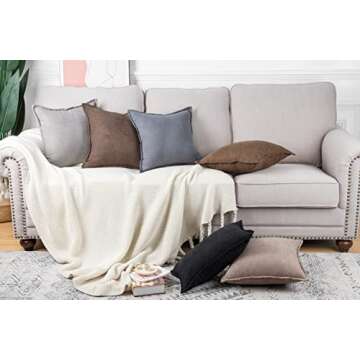 MADIZZ Set of 2 Short Chenille Throw Pillow Covers 22x22 Inch Coffee Soft Decorative Cushion Cover for Sofa Bedroom Pillow Shell