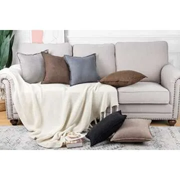 MADIZZ Set of 2 Short Chenille Throw Pillow Covers 22x22 Inch Coffee Soft Decorative Cushion Cover for Sofa Bedroom Pillow Shell