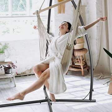 AthLike Hammock Swing Stand, Hanging Chair C-Stand, Outdoor Solid Steel Heavy Duty Stands Only Construction w/Buckle & Spring Hook, for Indoor, Air Porch, Tree Tent, Lounger, Patio, Deck, Yard 330 lbs