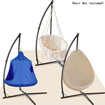 AthLike Hammock Swing Stand, Hanging Chair C-Stand, Outdoor Solid Steel Heavy Duty Stands Only Construction w/Buckle & Spring Hook, for Indoor, Air Porch, Tree Tent, Lounger, Patio, Deck, Yard 330 lbs