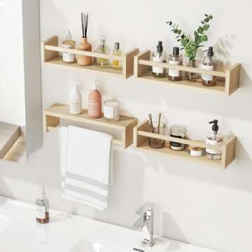 Fixwal Nursery Book Shelves, 16.5 Inch Floating Nursery Bookshelves, Set of 4, Solid Wood Wall Mounted Shelves for Books and Toys Storage (Natural Wood)