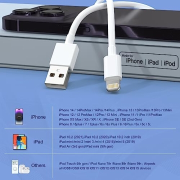 Durable 6-Pack Lightning Charging Cables for Apple Devices