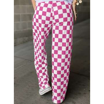 Acelitt Women's Casual Checkered Pants 2025 Spring Summer Lightweight Elastic Waist Comfy Loose Wide...