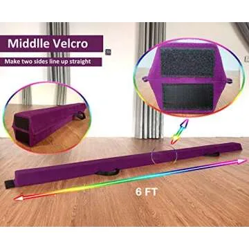 Marfula 6 FT / 8 FT / 9 FT Gymnastics Balance Beam Foam Folding Floor Beam - Extra Firm - Suede Cover - Anti Slip Bottom with Carry Bag For Kids/Adults Home Use (Purple, 6 FT)